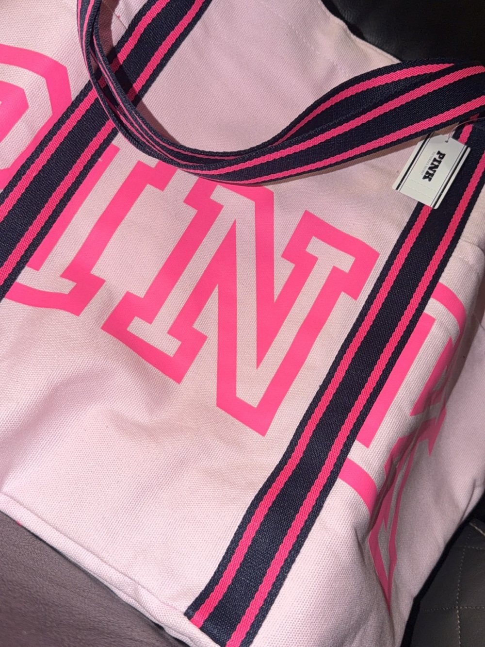 PINK Victoria's Secret Canvas Logo Tote Bag in Light Pink & Hot Pink